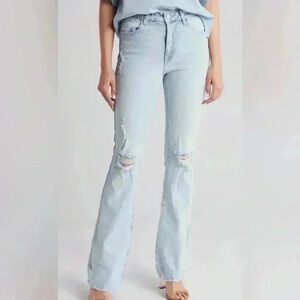 OAT NEW YORK High Rise Distressed Flare Jeans In Vanilla Sky Light Size 26